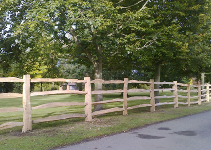 Cleft oak post and rail, cleft oak fence, cleft fence , four rail post and rail, Gerrards Cross fence
